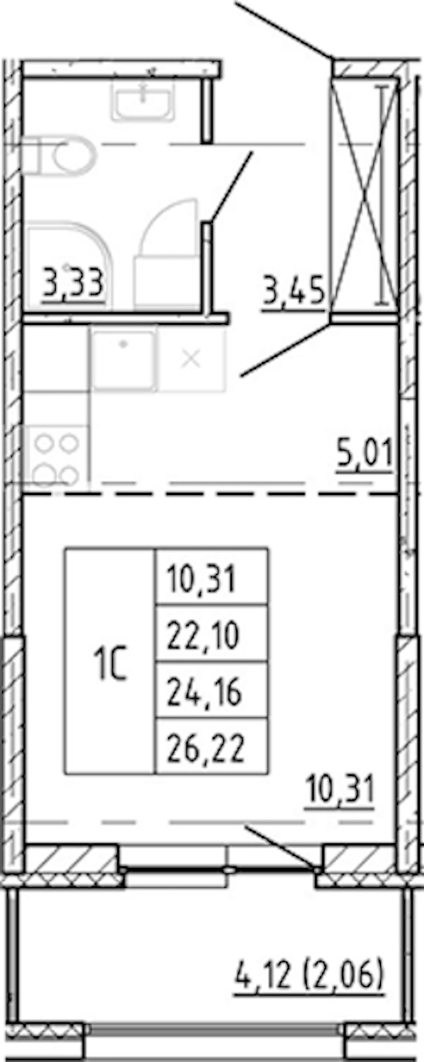 Квартира студия 22.1 м², 2/12 эт., ЖК «Полис Новоселье»